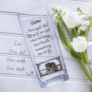 Sisters Quotes Customized Photo Glass Vase | Sis Quotation Gift Ideas | Personalized Acrylic Crystal Picture Flower Stand Home Decor Vase - Unique Prints
