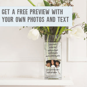 Soul Sister Gift Custom Photo Glass Vase | Unbiological Sis / Sister-In-Law Present Idea | Personalised Flower Stand with Picture Decor Vase - Unique Prints