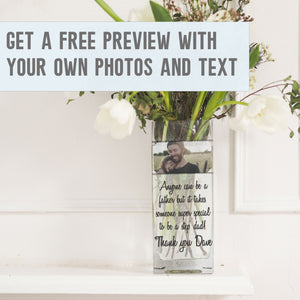 Stepdad Custom Photo Glass Vase | Stepfather Thank You Gift Ideas | Personalized Crystal Clear Jar with Picture | Fathers Day Present Vase - Unique Prints